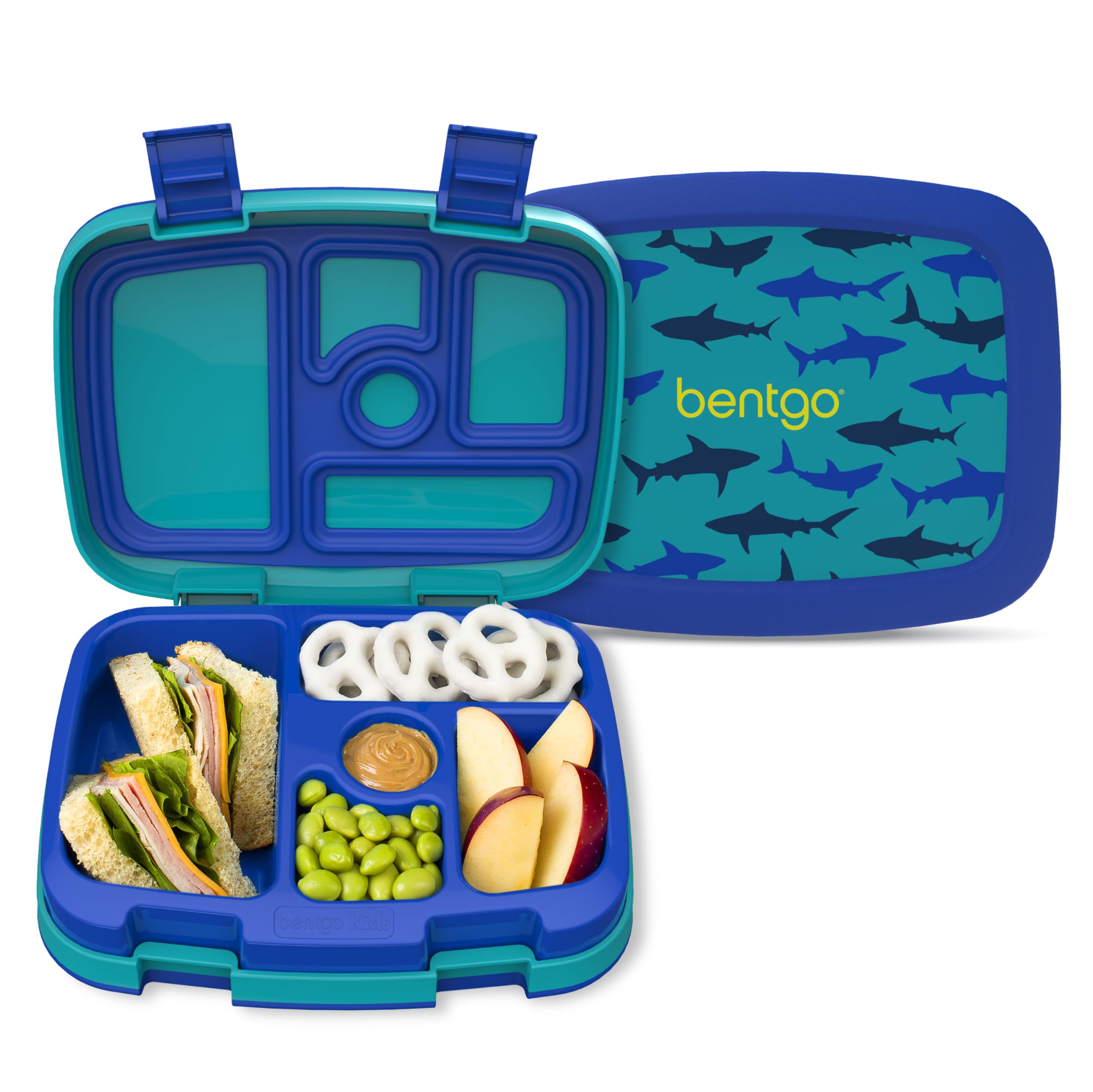Bentgo Kids Sharks lunchbox with five compartments designed for balanced meals