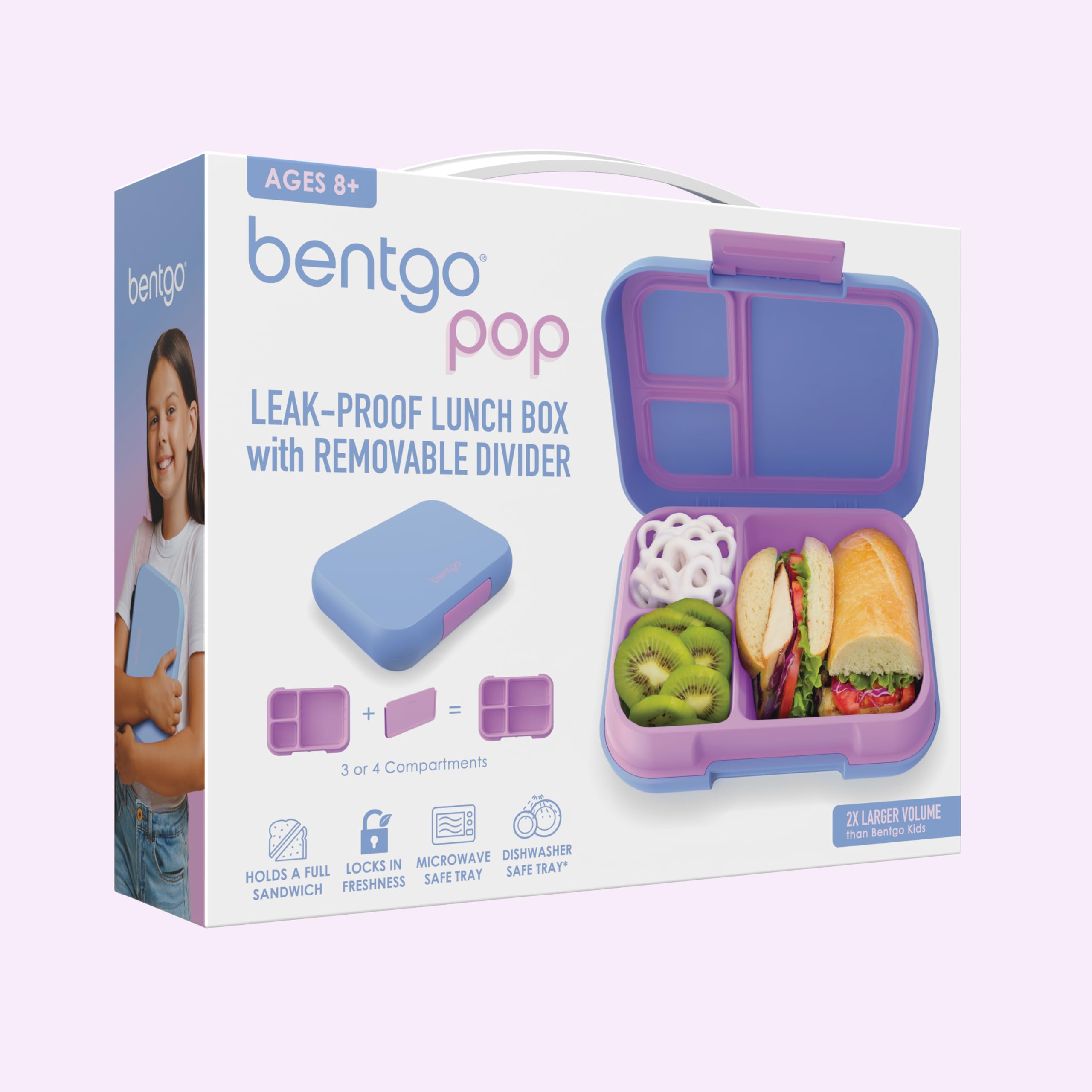 Bentgo Pop colorway periwinkle pink adds stylish, kid-friendly lunchbox design.