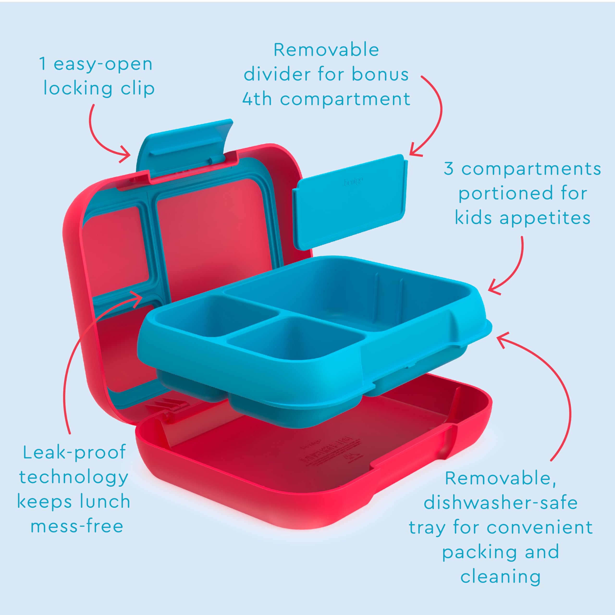 Bentgo Pop contoured lid with secure clip preventing spills in backpacks