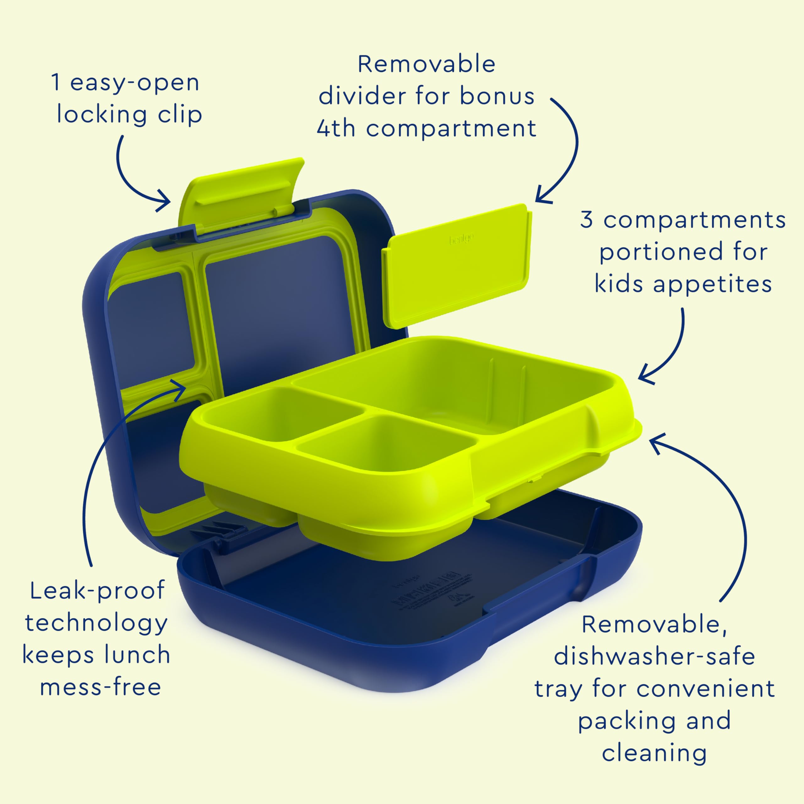 Bentgo Pop secure locking clip preventing spills during transport.