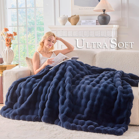 BENVWE navy throw soft underside for cozy evenings.