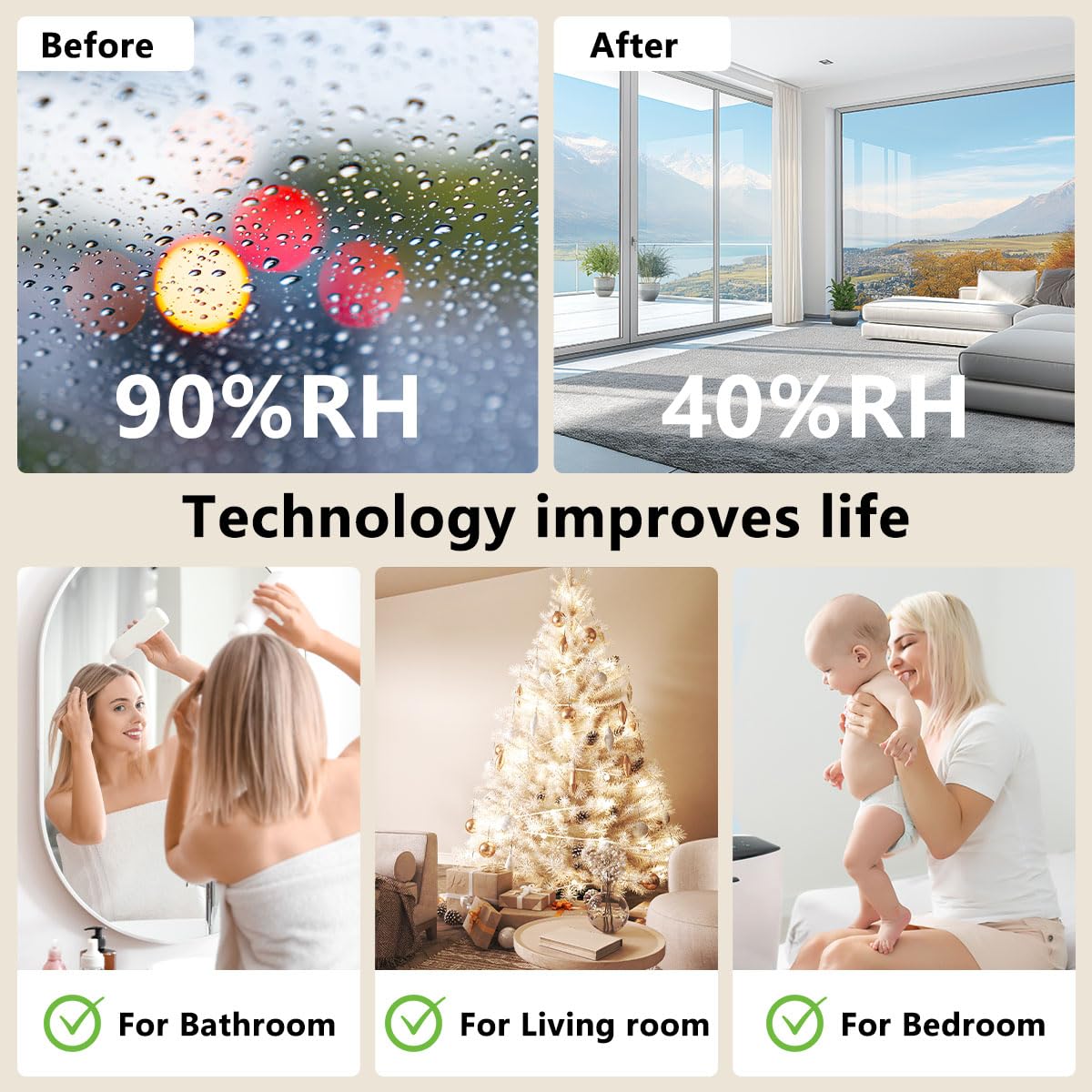 BeOkay dehumidifier ideal for bedrooms, bathrooms, and living rooms