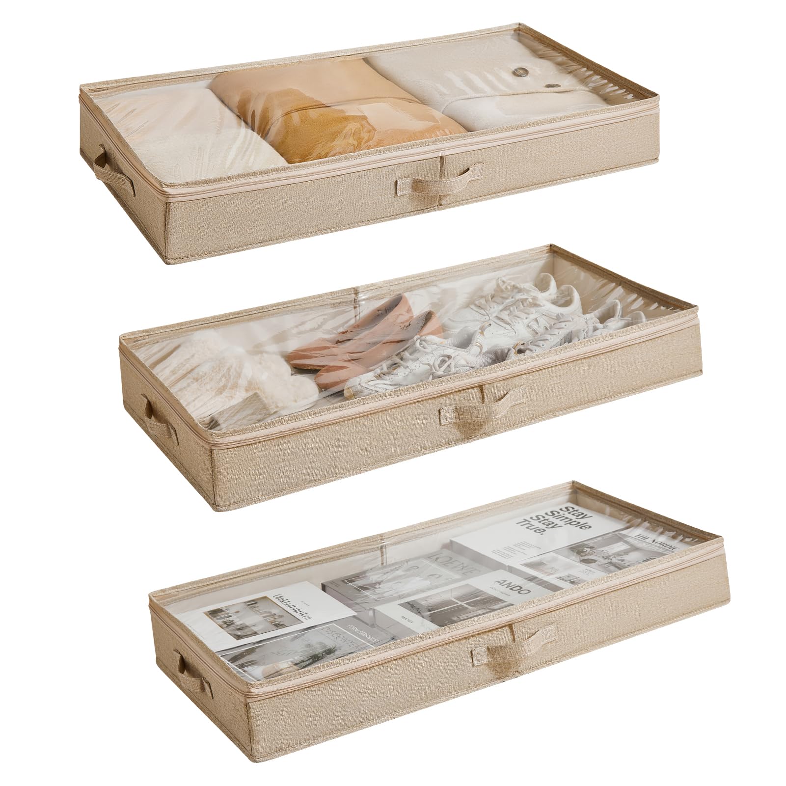 Berdeng under-bed storage box with closed lid keeps clothing neatly tucked away.