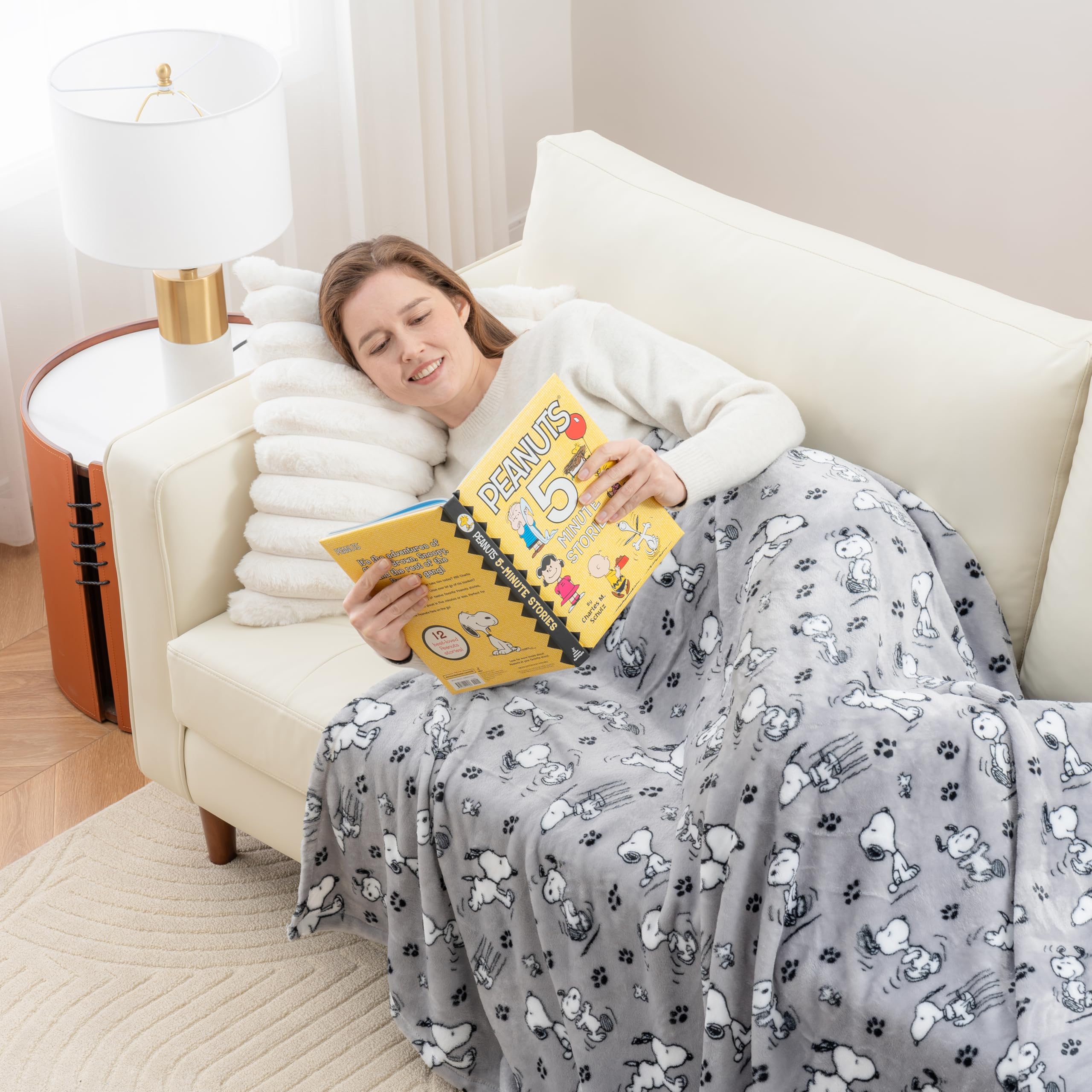 Berkshire Blanket official Peanuts VelvetLoft fabric label indicates licensed product quality.