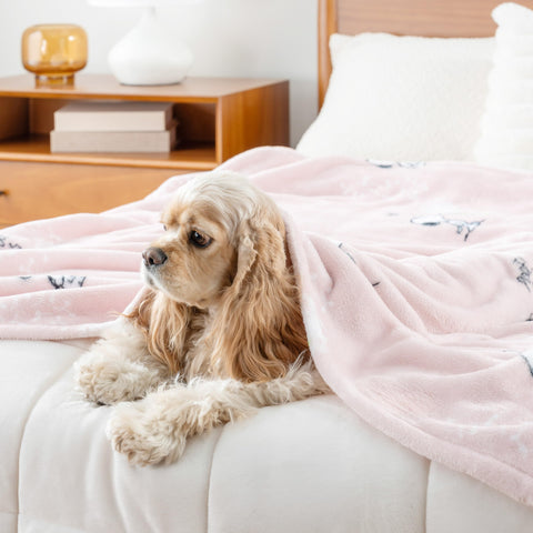 Official license badge on Berkshire Blanket Snoopy throw confirms authentic brand.