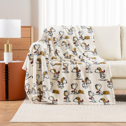 Berkshire Blanket Peanuts VelvetLoft Snoopy throw closeup of plush fabric