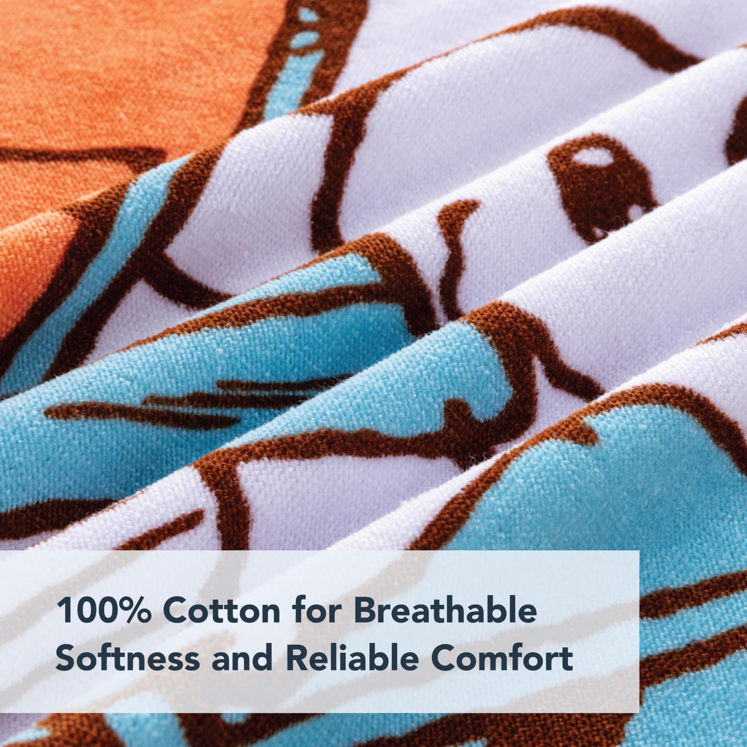 Berkshire Blanket Snoopy towel sand-free surface minimizes sand mess at shore.