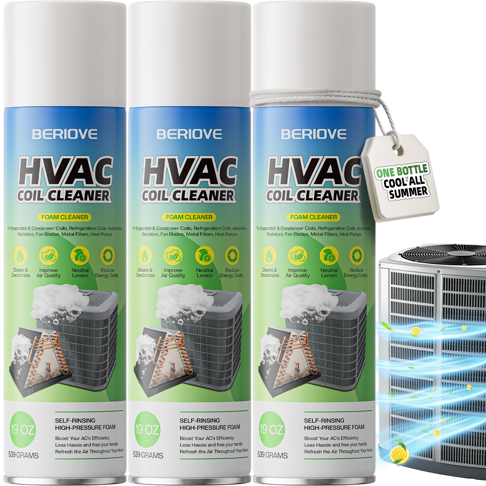 BERlOVE foaming AC coil cleaner bottle showing deep cleaning for evaporator coils