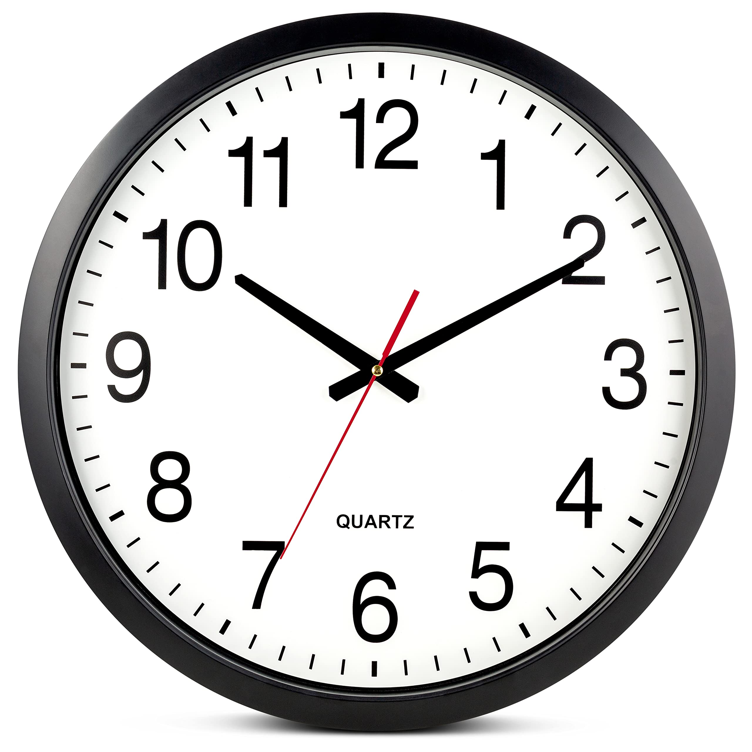 Bernhard Products black wall clock 18-inch dial, easy readability from a distance.