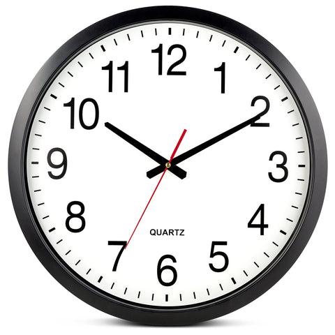 Bernhard Products black wall clock 18-inch dial, easy readability from a distance.