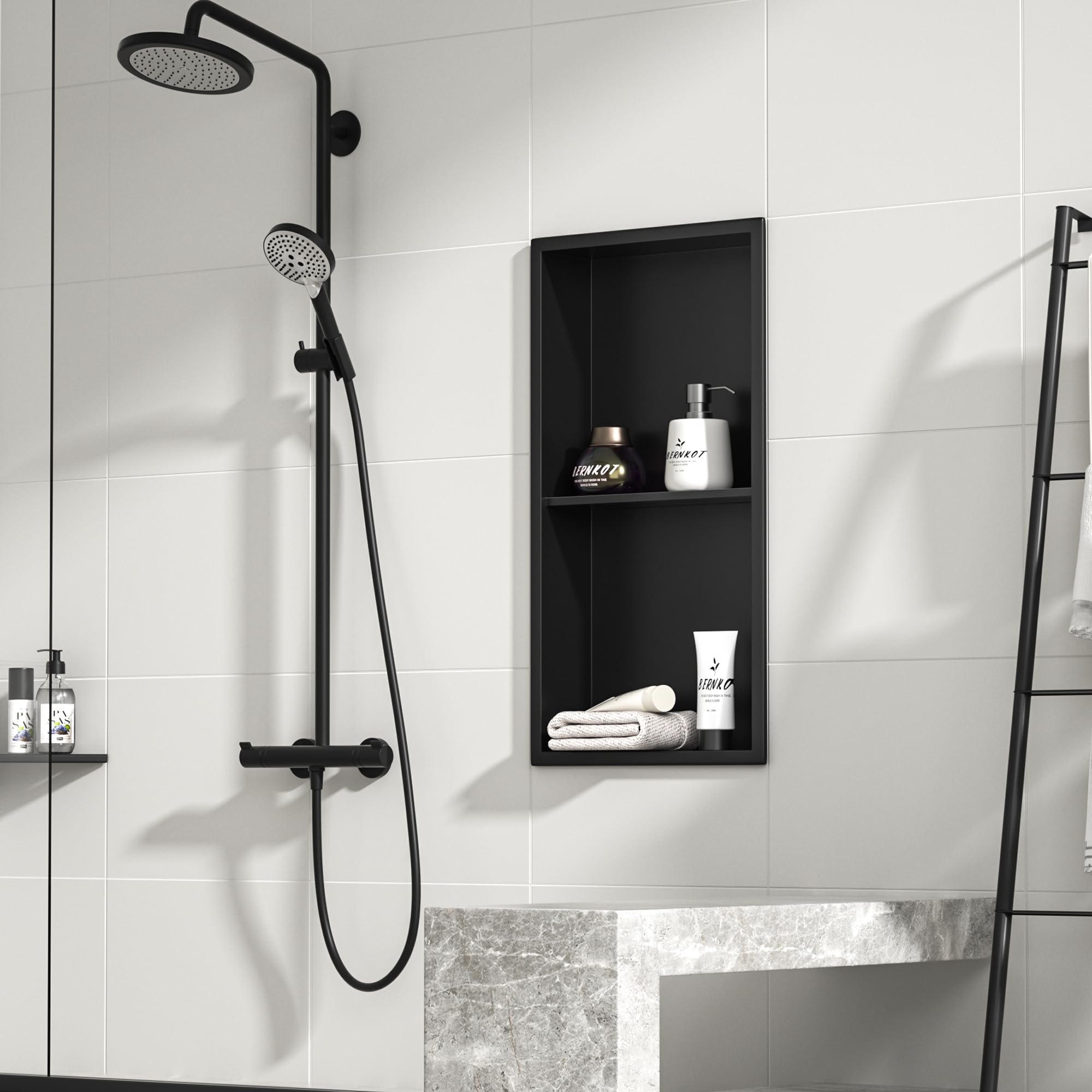 Bernkot matte black niche drying angle helps water drain away efficiently.