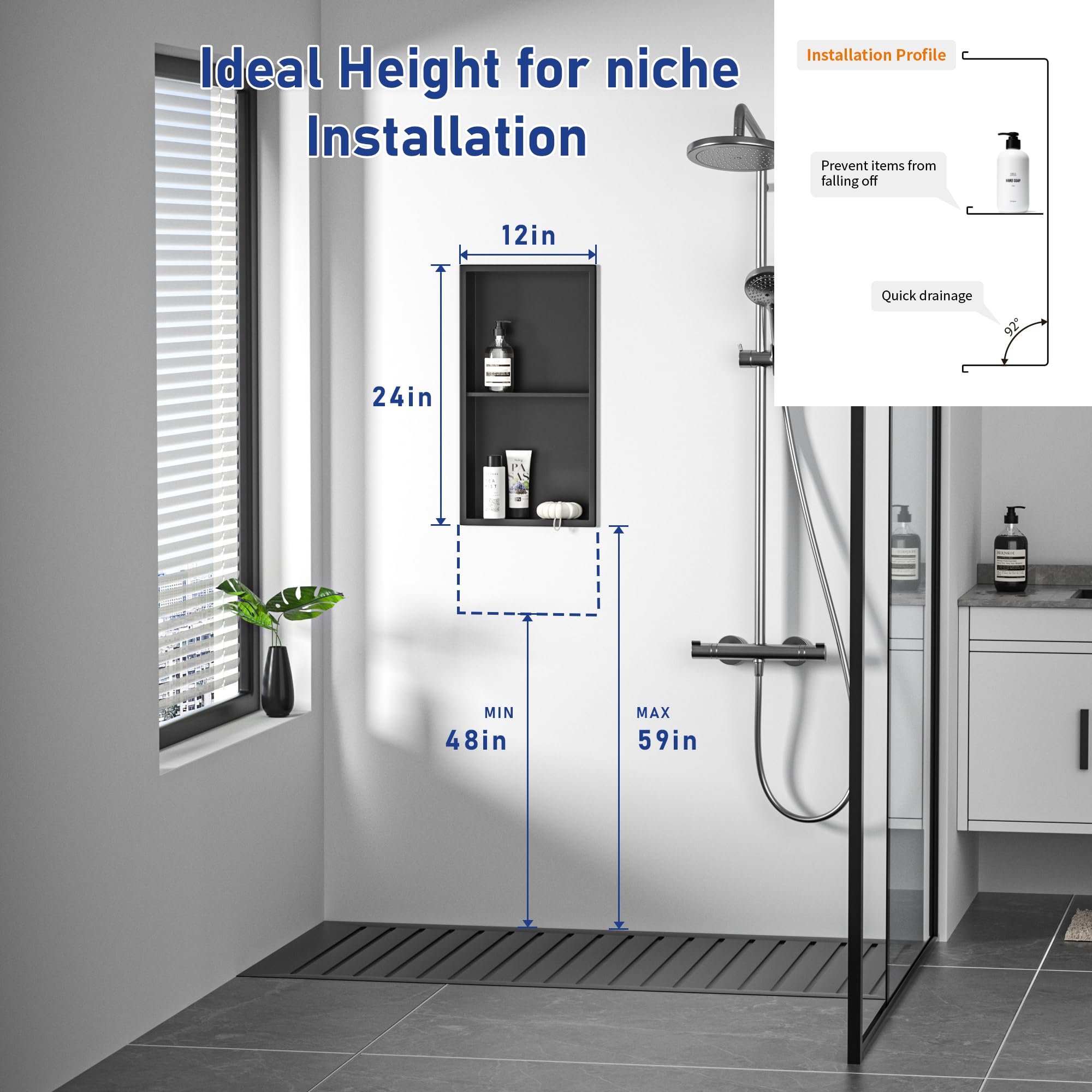 Bernkot vertical wall-niche in-wall installation highlights space-saving design.