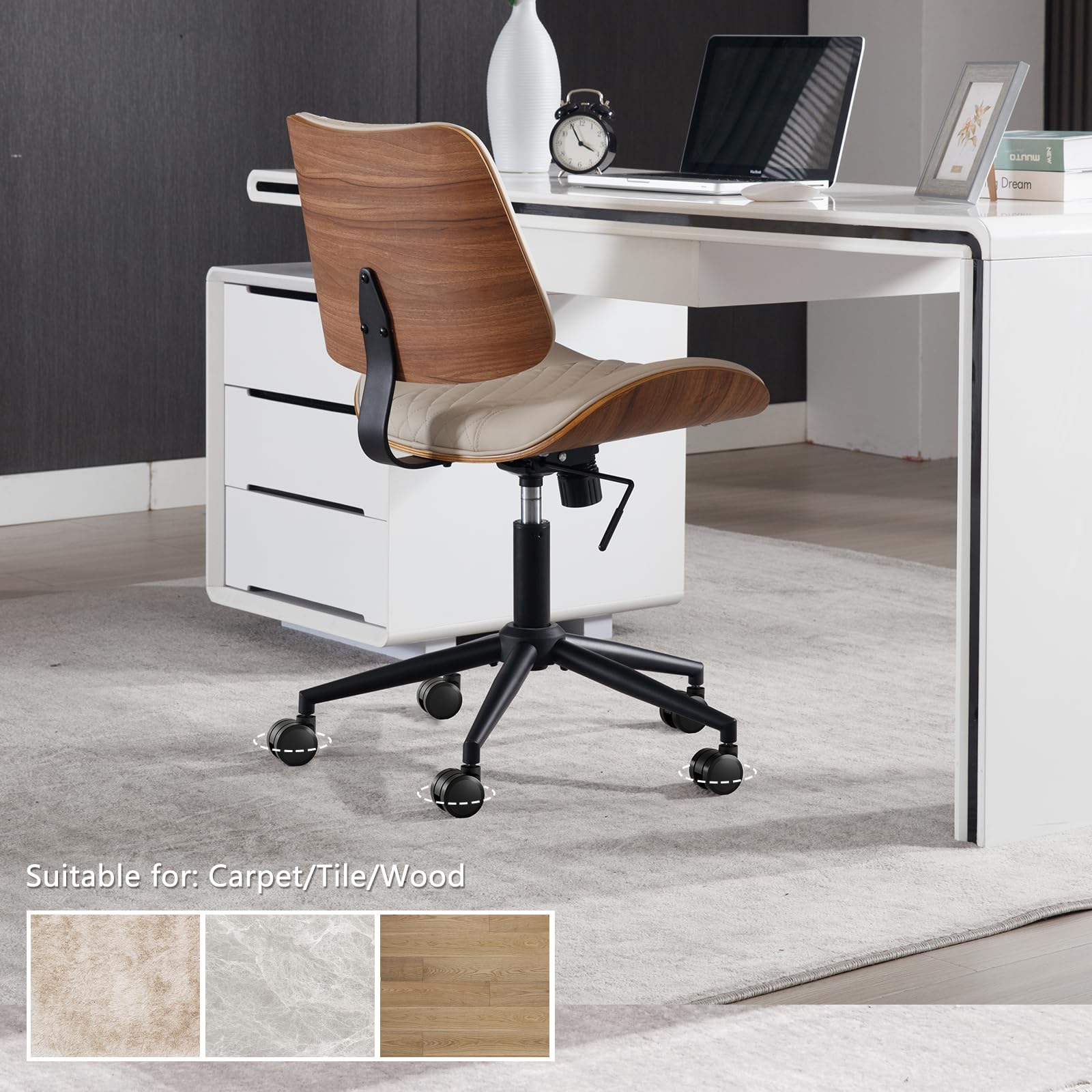 BERYTH armless chair designed for compact home office setups.