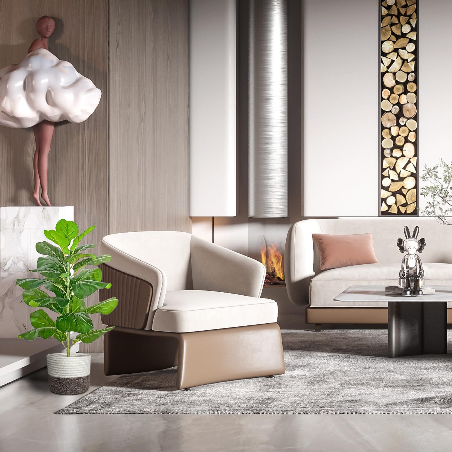 BESAMENATURE fiddle-leaf fig in a living room creates lush ambience.