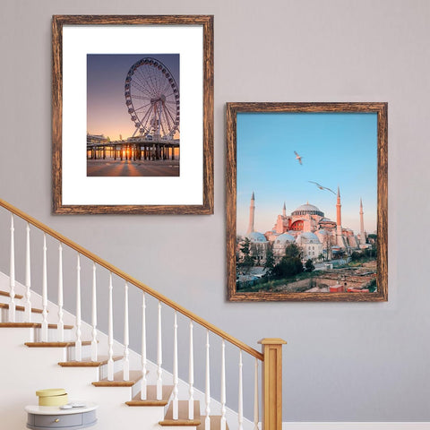 BESCRCL 16x20 brown frame with mat option enhances photo presentation.