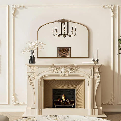 Besdomus Fireplace mantel gold mirror creates a refined focal point.