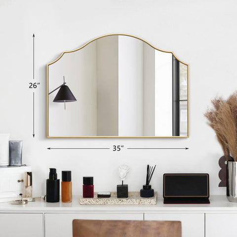 Besdomus gold scalloped mirror room decor elevates dressing area ambiance