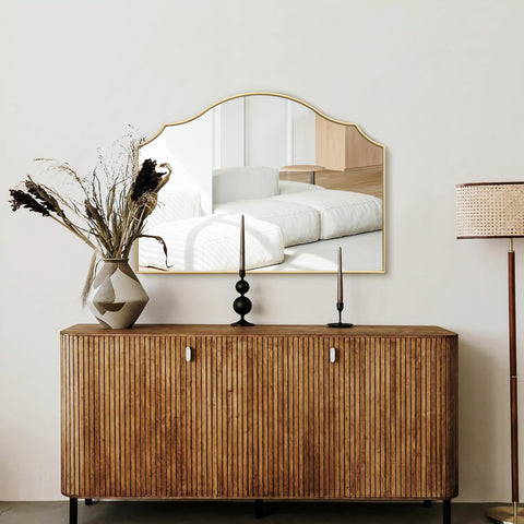 Besdomus gold scalloped mirror tempered glass provides safety and durability
