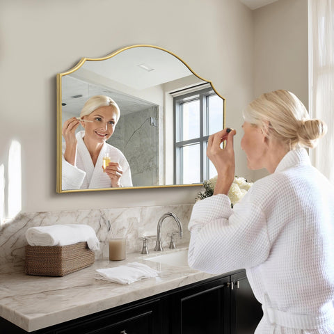 Besdomus gold scalloped mirror wall mount ready for quick hanging