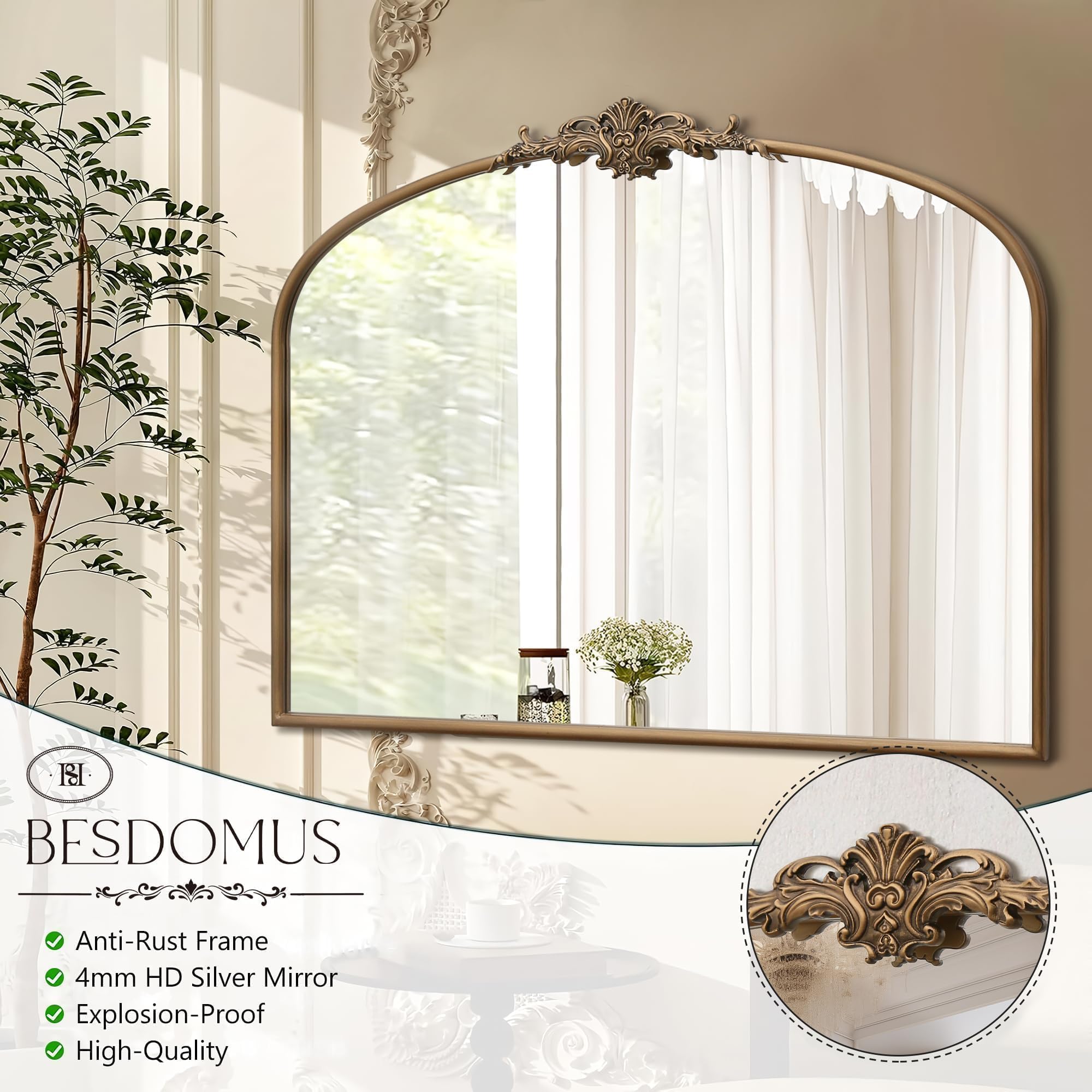 Besdomus Heavy-duty metal frame mirror offers lasting durability.