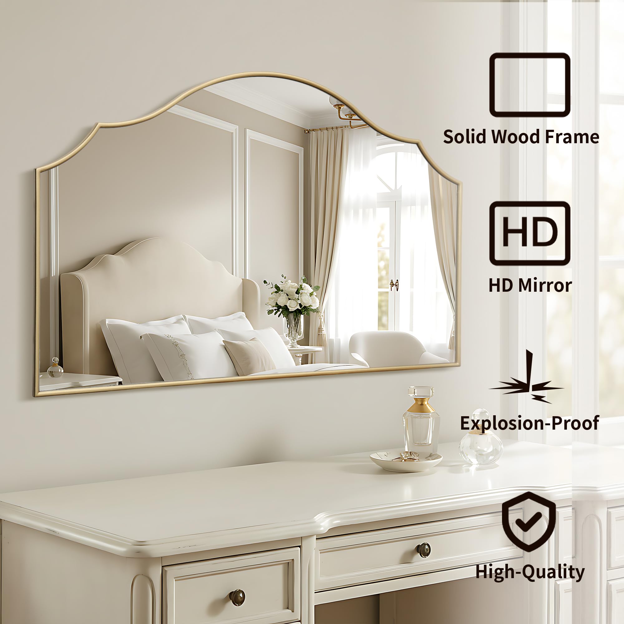 Besdomus Large Scalloped Gold Mirror detailed edge for refined vanity reflections