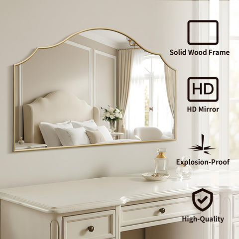 Besdomus Large Scalloped Gold Mirror detailed edge for refined vanity reflections