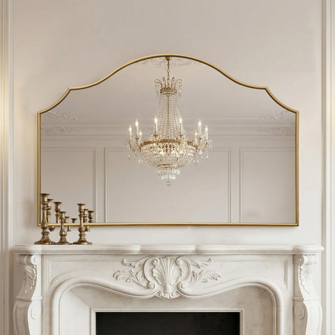 Besdomus Large Scalloped Gold Mirror front view enhances entryways with a luxurious focal point