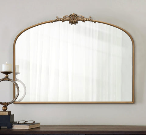 Besdomus Vintage Arched Gold Mirror with ornate carvings for a luxurious entryway.