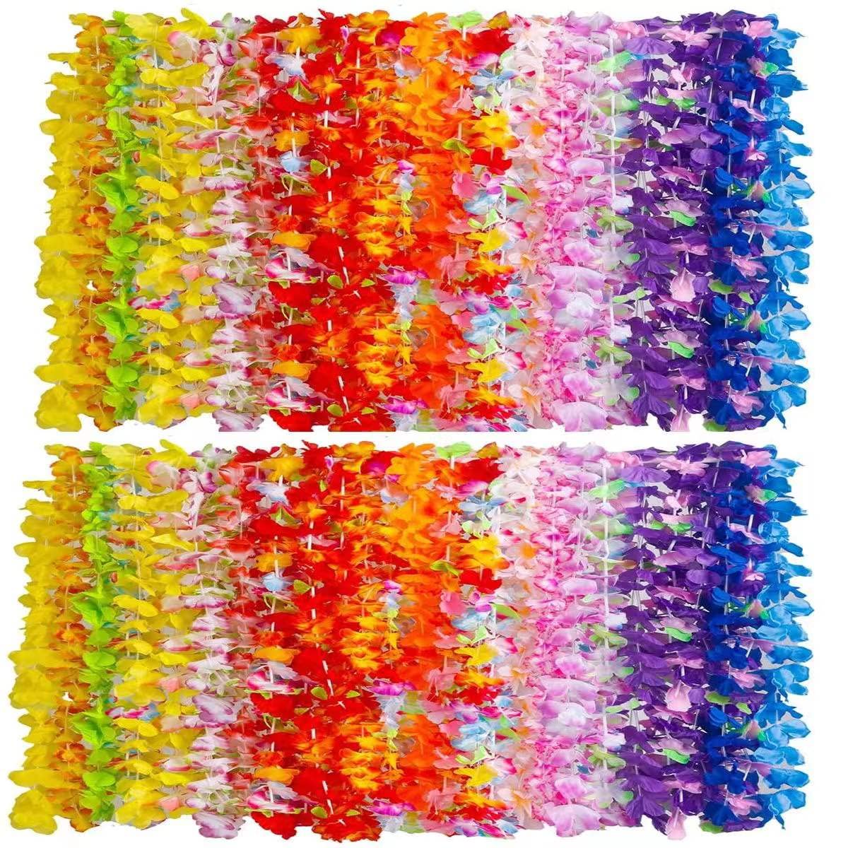 Besfony 100pcs soft Hawaiian leis packaging view for bulk luau planning