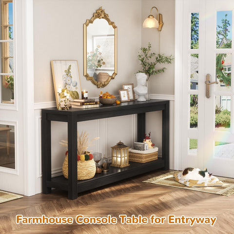 Besiost 47-inch console table with open storage shelves for versatile organization behind couch