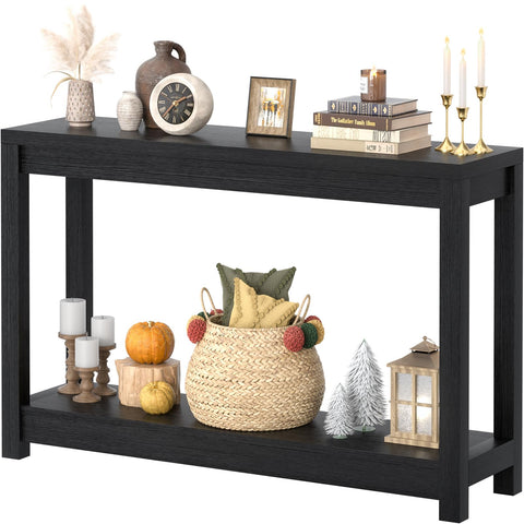Besiost 47-inch farmhouse entryway table top view highlights wood grain and space-saving footprint