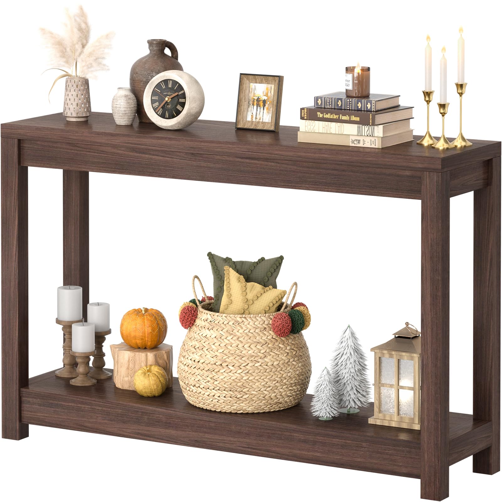 Besiost 47-inch farmhouse entry table front view highlights sturdy build and classic appeal
