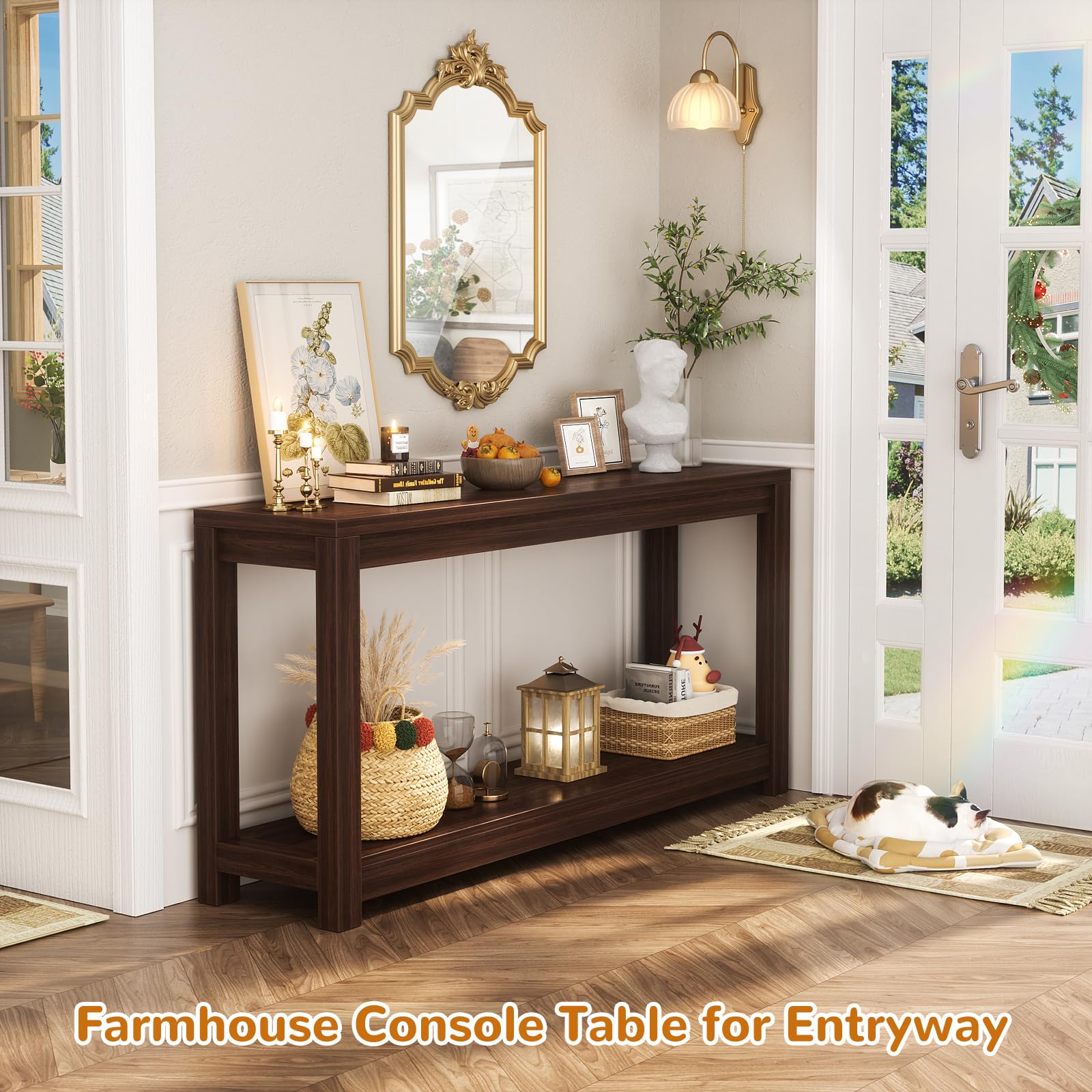 Besiost narrow-depth console side view demonstrates fit for small spaces and entryways