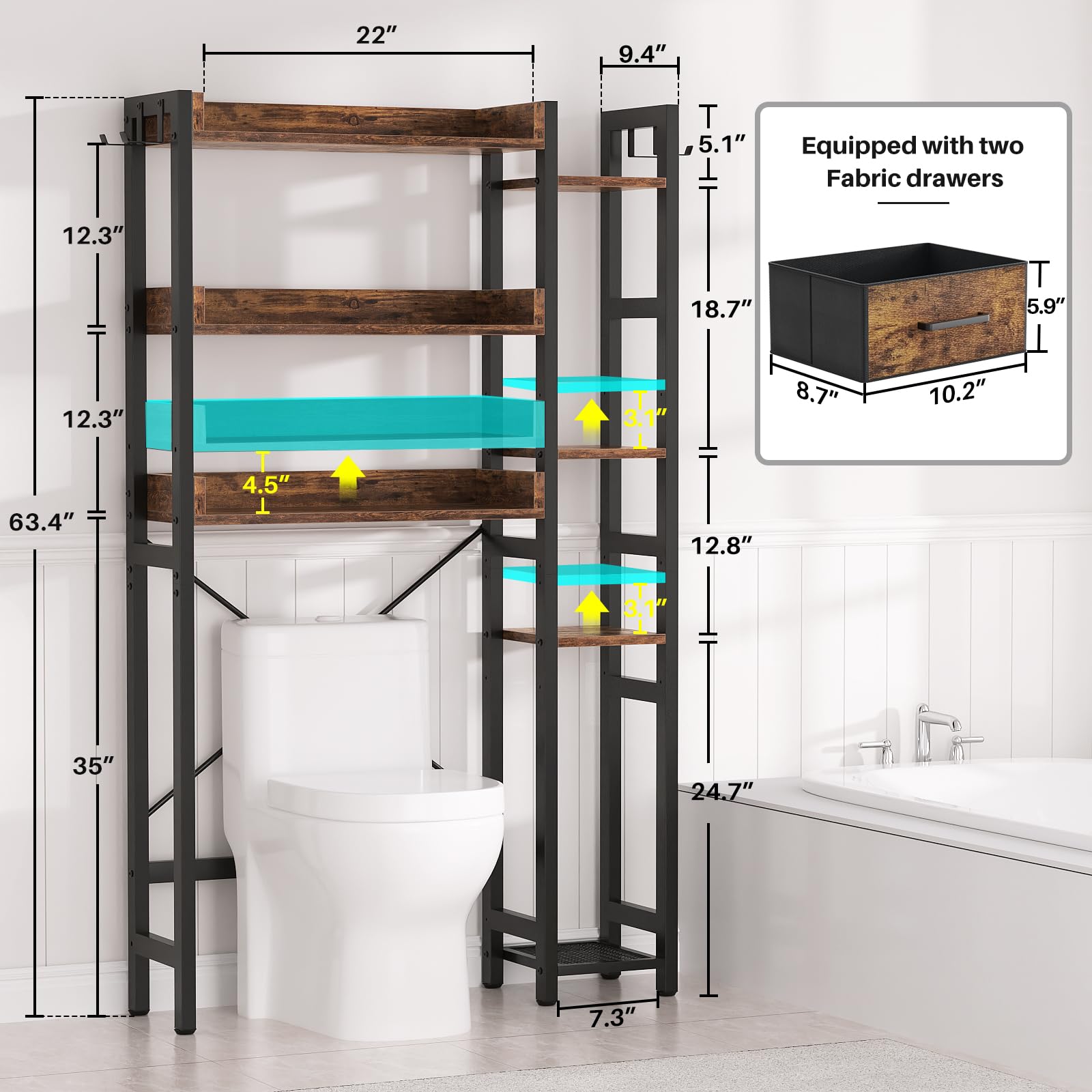 Besiost reversible shelves maximize spacing in any bathroom layout.