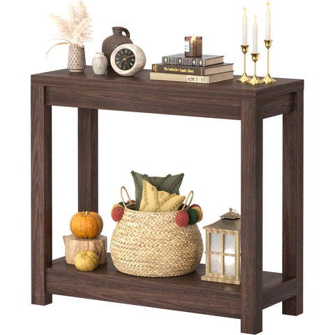 Besiost small farmhouse console table with storage in black walnut for entryways