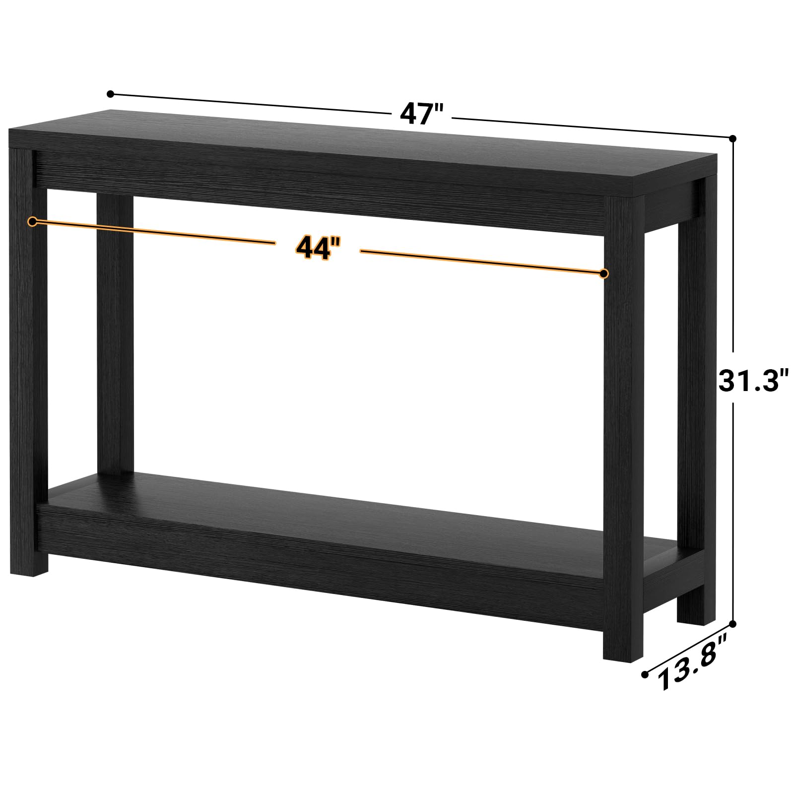 Besiost wood-grain console table side angle showing sturdy four-leg stability