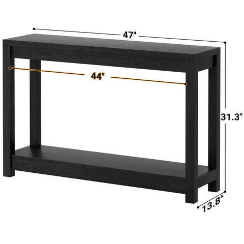 Besiost wood-grain console table side angle showing sturdy four-leg stability