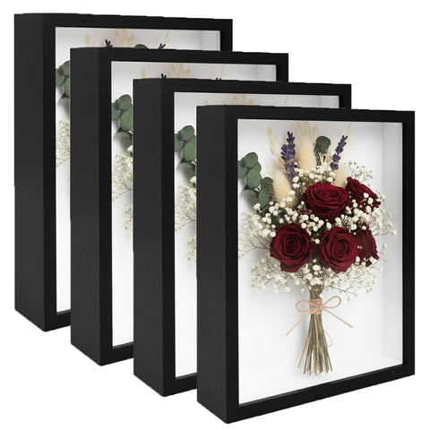 BeSlivewell shadow box 4-pack 8x10 deep black wood frame for keepsakes.