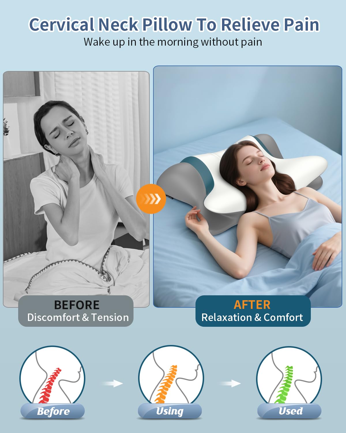 Beslovo cervical neck pillow memory-foam for back and side comfort.