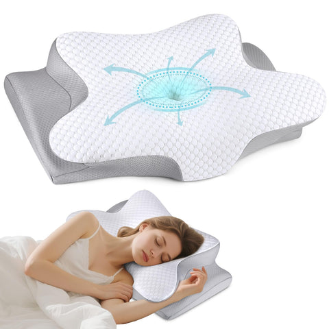 Bespillow cervical neck pillow with butterfly design supports neck alignment for side sleepers.