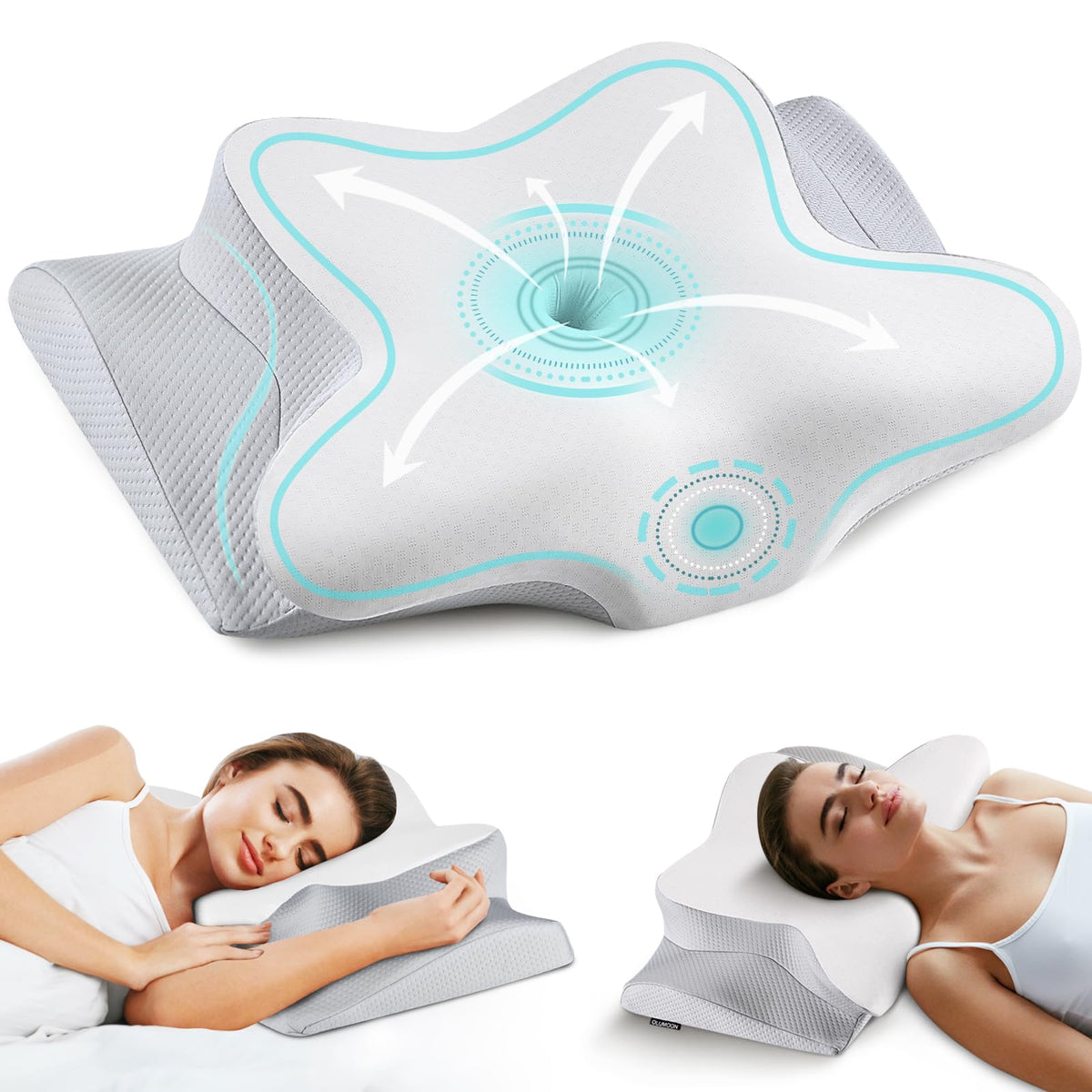 Bespillow cervical neck pillow shows butterfly design from the front for neck support.