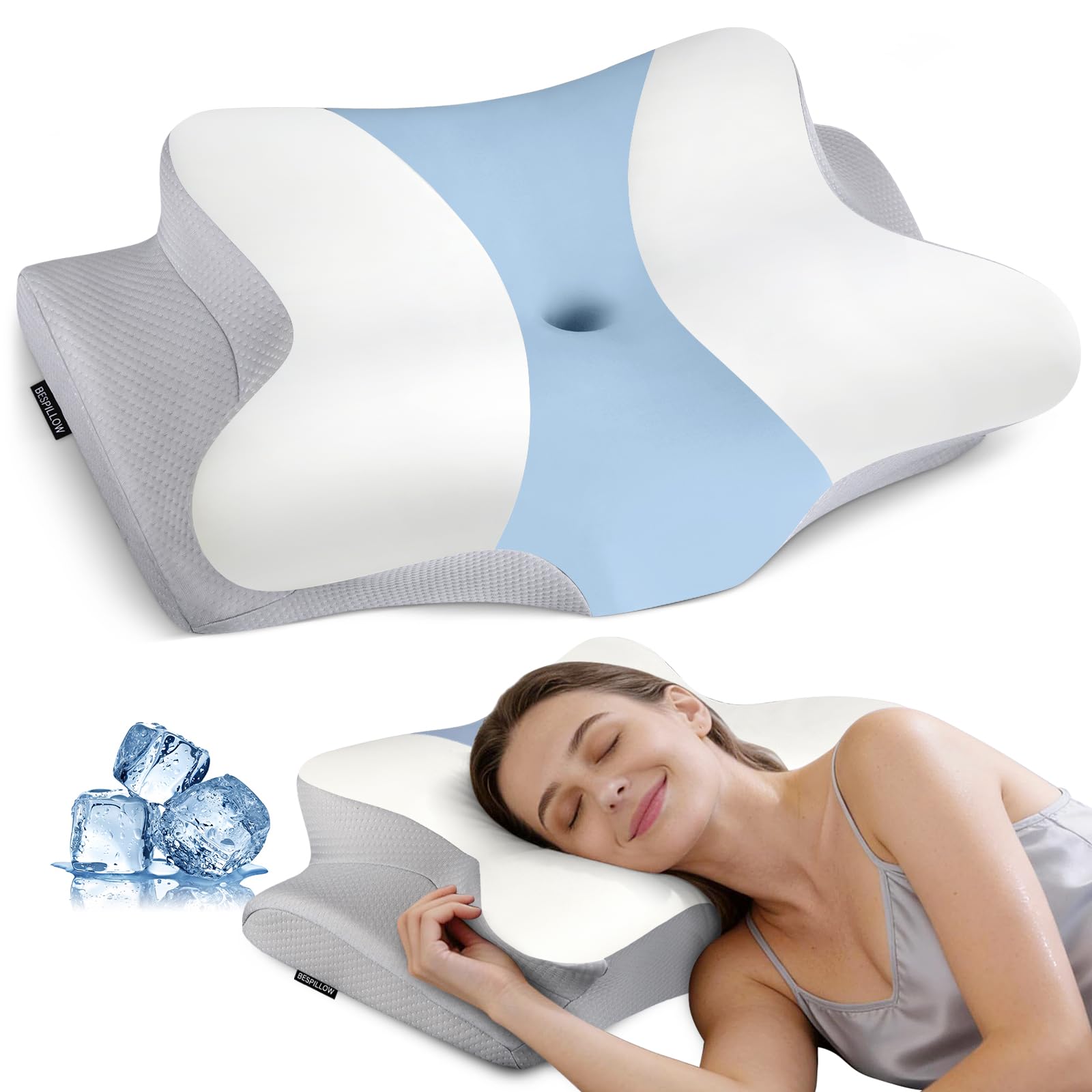 Bespillow cervical pillow with butterfly shape supports neck comfort for side sleeping.