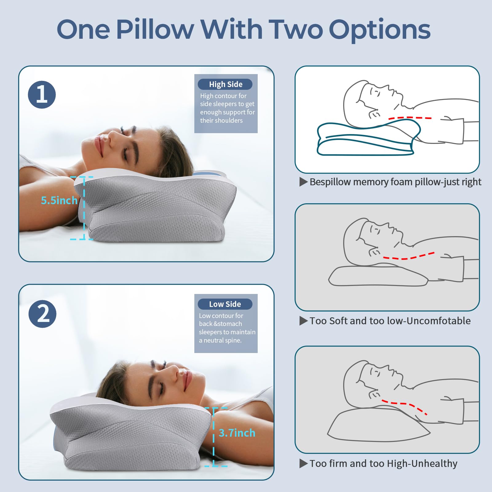 Bespillow cervical pillow removable machine-washable cover simplifies cleaning.
