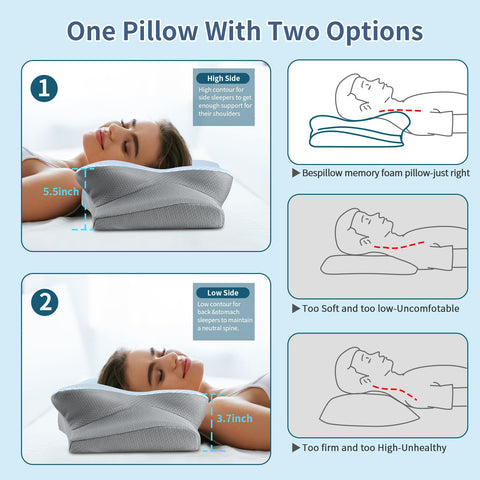 Bespillow contour-orthopedic design emphasizes neck support and alignment.
