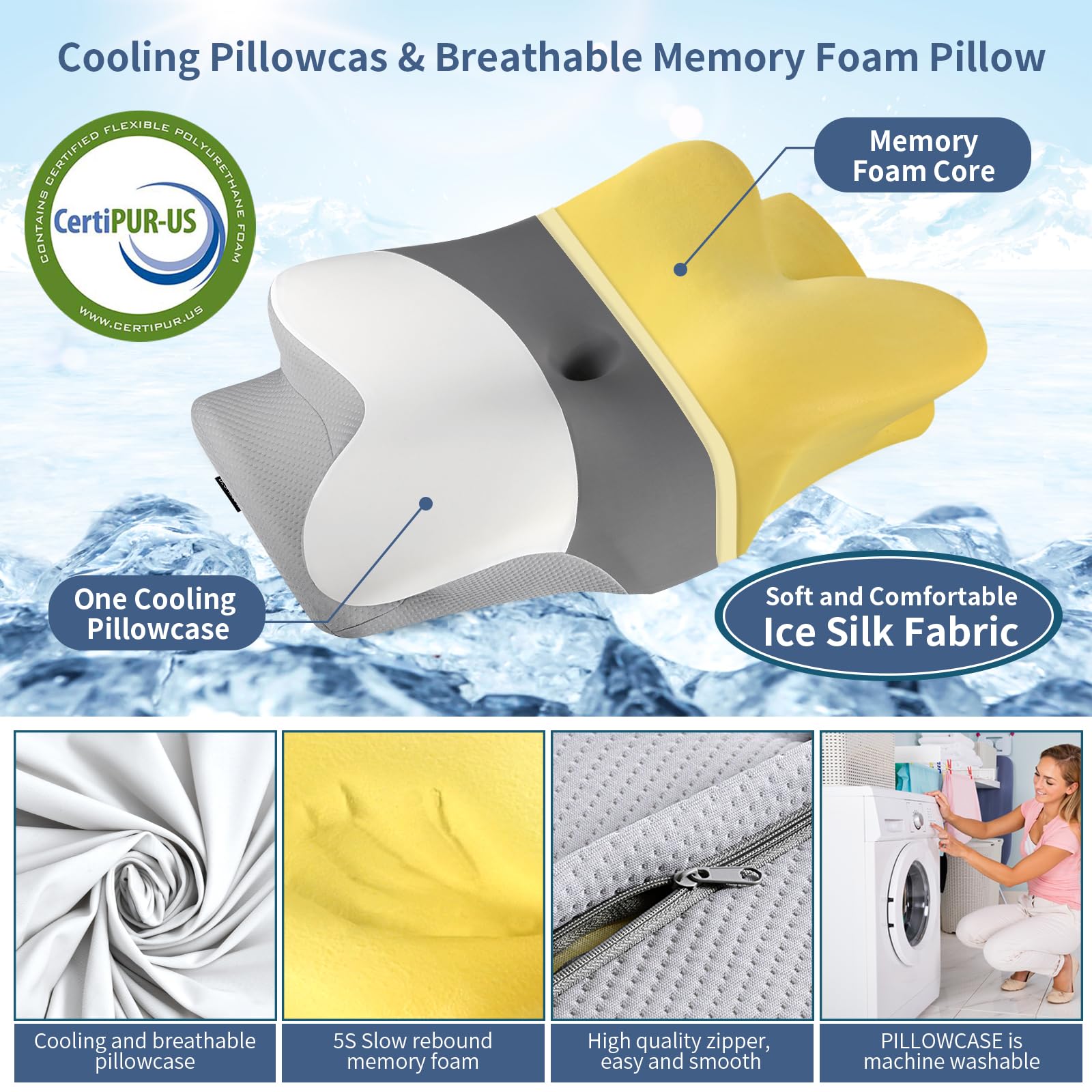 Bespillow memory foam pillow certified CertiPUR-US and OEKO-TEX for safe comfort.