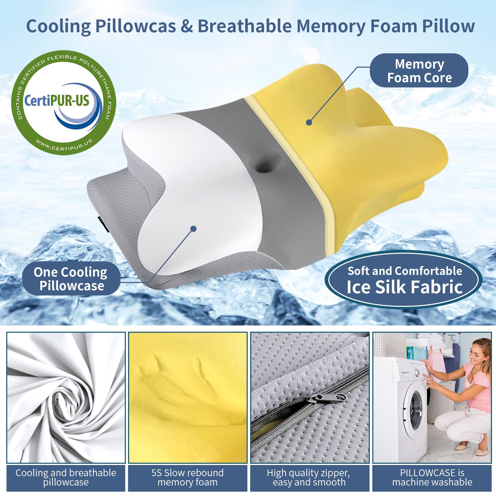 Bespillow memory foam close-up shows cloud-soft feel with firm support.