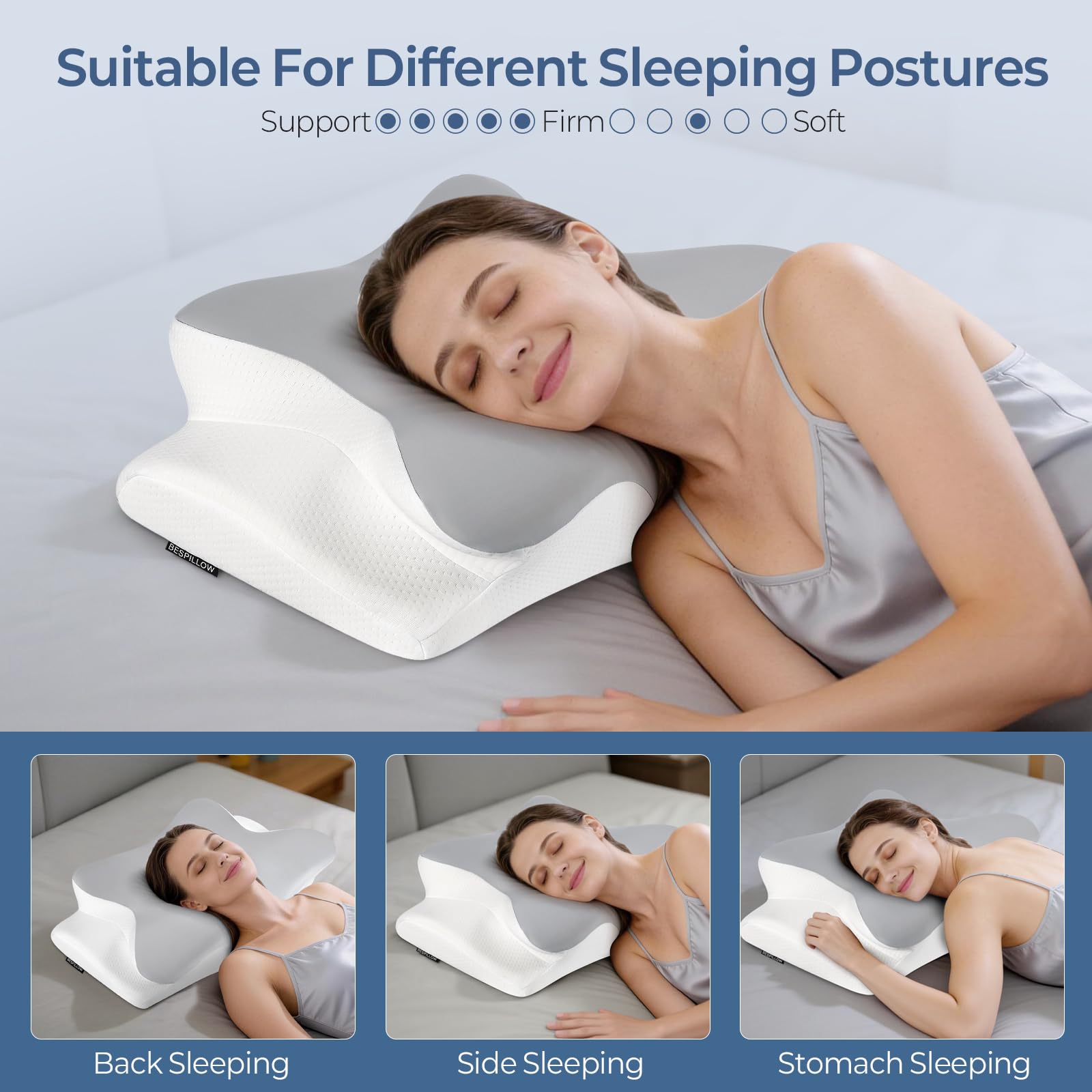 Bespillow slow rebound memory foam maintains firmness while conforming to your curves.