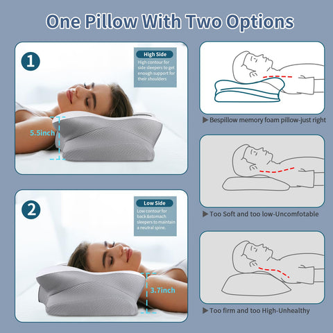 Bespillow two-height design lets side and back sleepers customize height.
