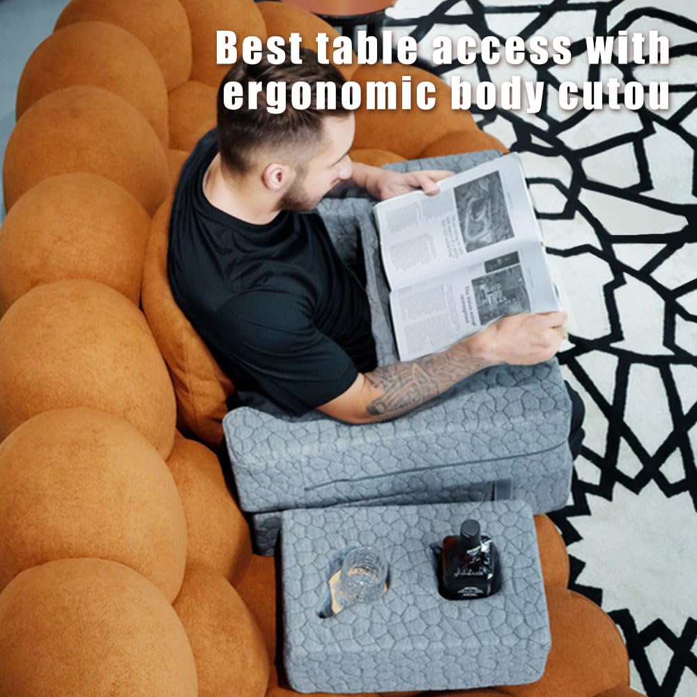 Bespilow adjustable-height reading pillow maintains comfortable posture while seated on bed or couch.
