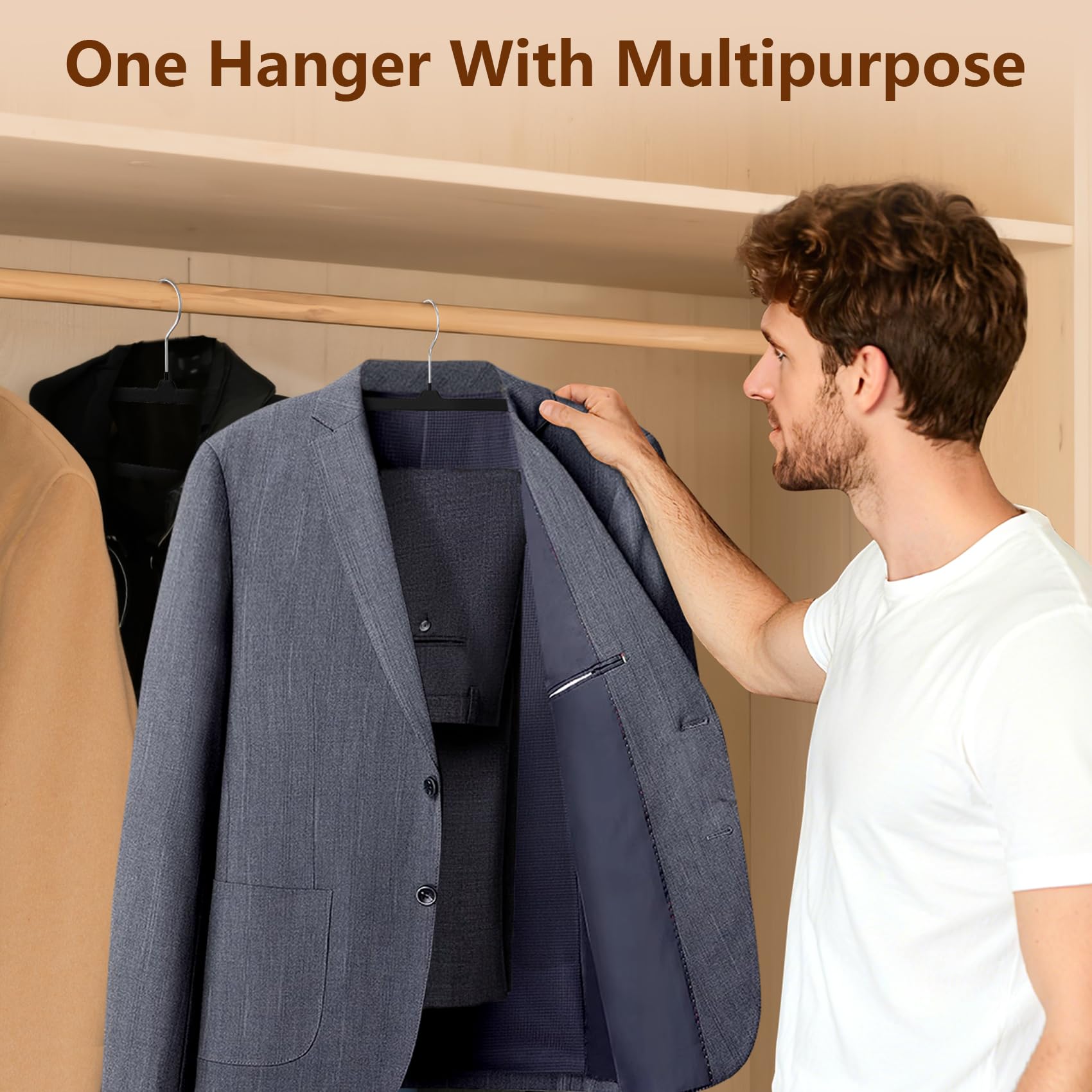 Besslly durable flocked velvet hanger resists snagging with sturdy construction